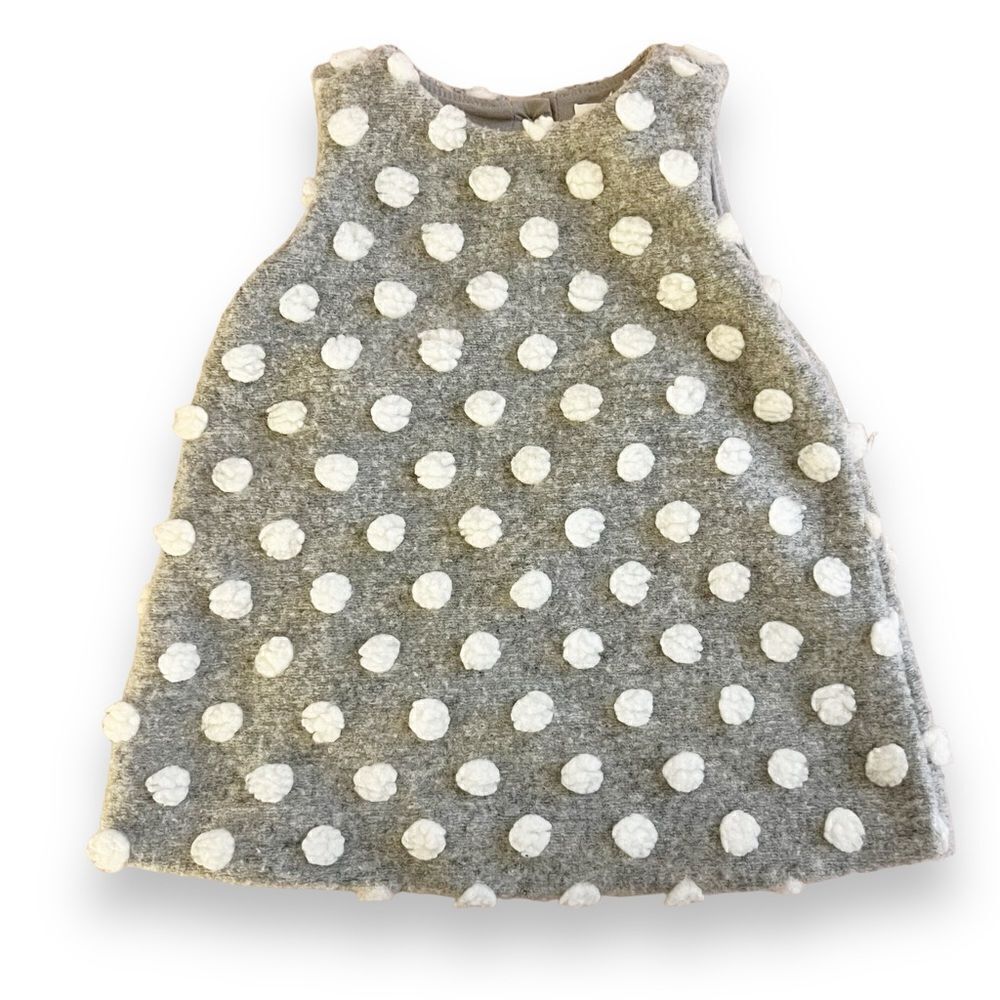 Baby Gap Fuzzy Swiss Polka Dot Sleeveless Dress, Size 3-6 Months Grey/White NWOT